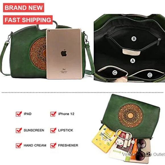 Genuine Leather Satchel Crossbody Bag Large Capacity Women's Handbag - Picture 6 of 7